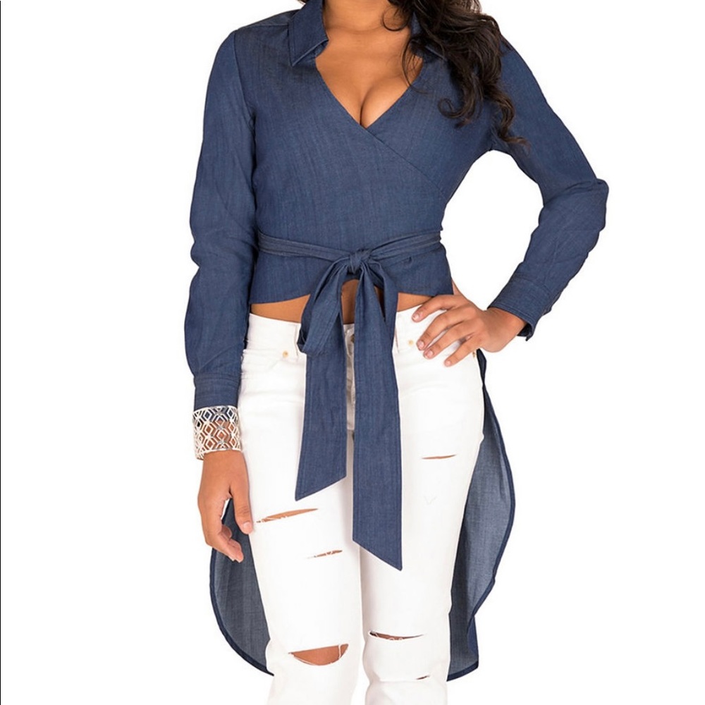 Poetic Justice Randa Womens Long Sleeve Wrap Shirt NWOT